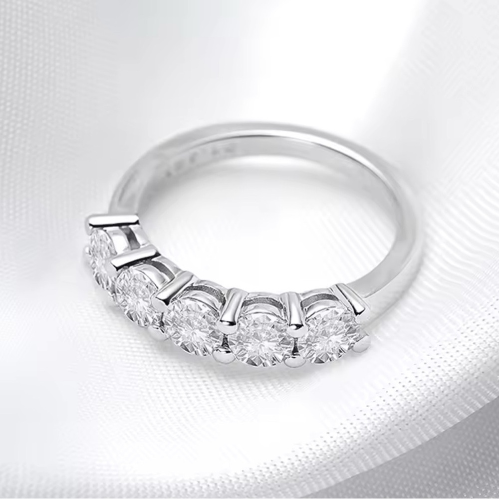 925 Sterling Silver Set “White Gold Look” Moissanite Rings for Women Size 7.5 - Picture 12 of 17